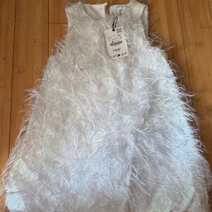 Zara Kids White Feathered Casual Dress